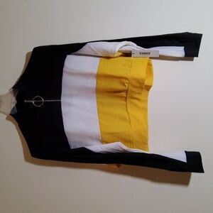 Tresics Black White & Yellow Cropped Long Sleeve Top Size S NWT